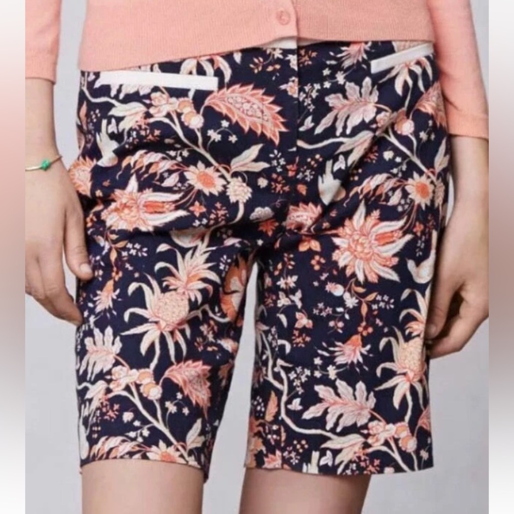 Leifsdottir Anthropologie Blue/Orange Floral Boho Mid-Rise Bermuda Shorts SZ 4